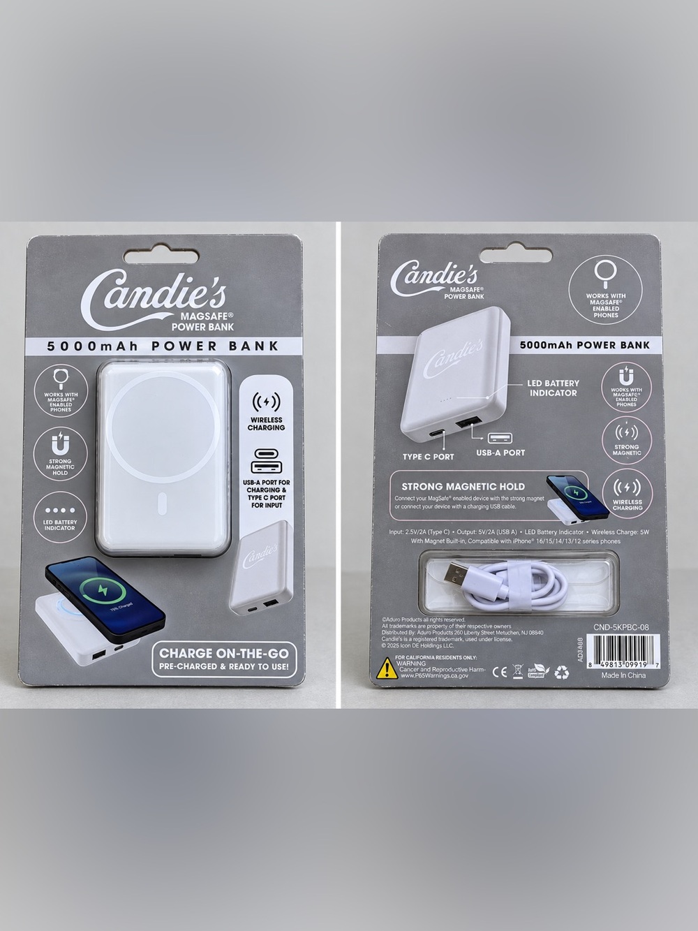 Candie's White & Gray 5000mAh Magsafe Power Bank